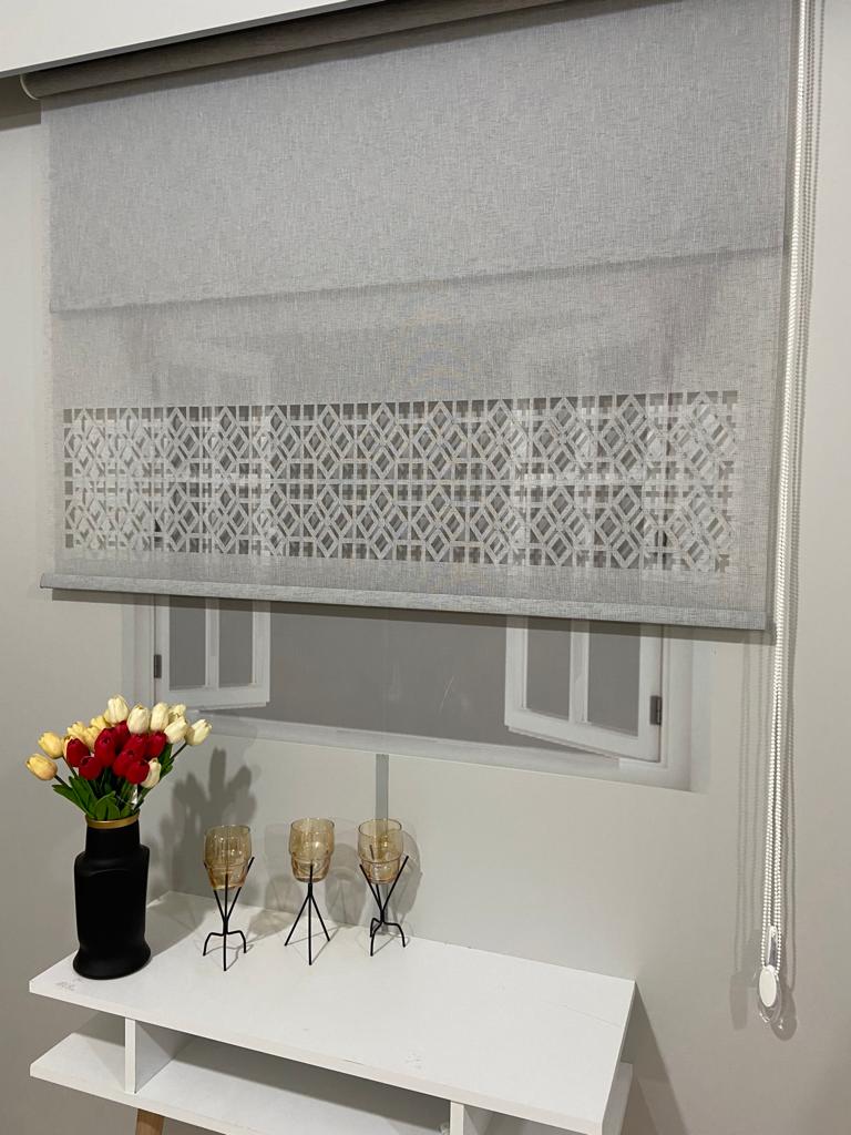 LZR1015 Çift Mekanizmalı Lazer Kesim Tül Ve Stor Perde Gri 