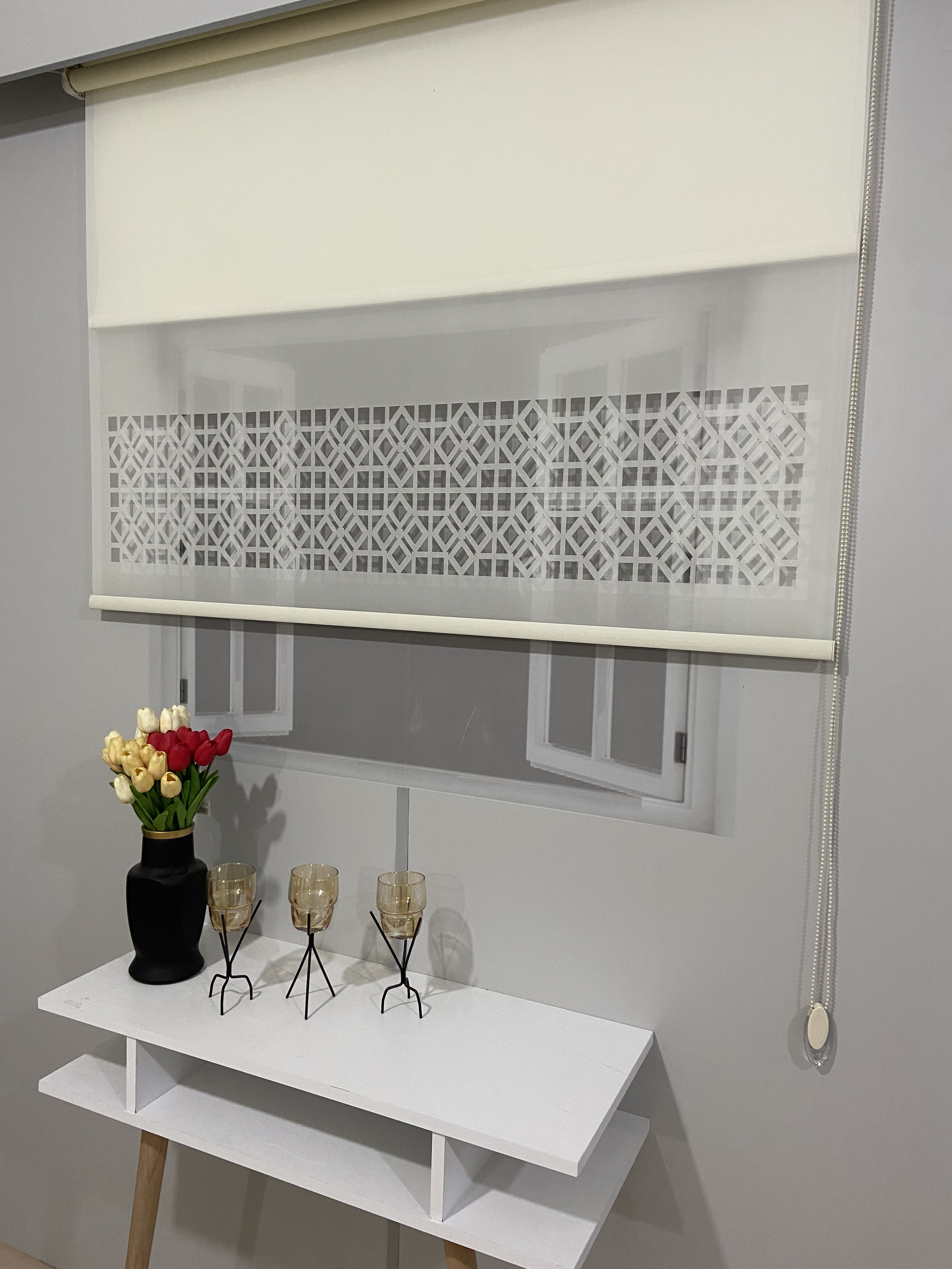 LZR1050 Çift Mekanizmalı Lazer Kesim Tül Ve Stor Perde Krem Ekru