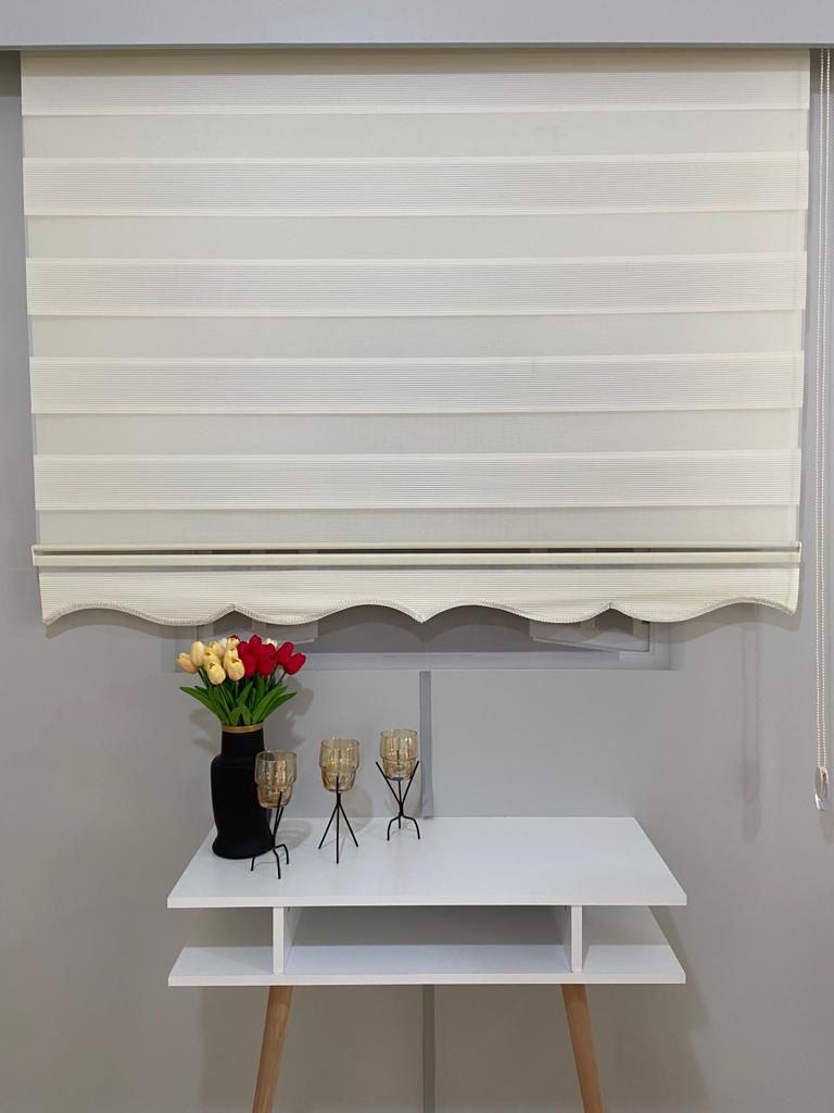 VP921 Mikro Pliseli Zebra Perde Krem Etek Dilimli