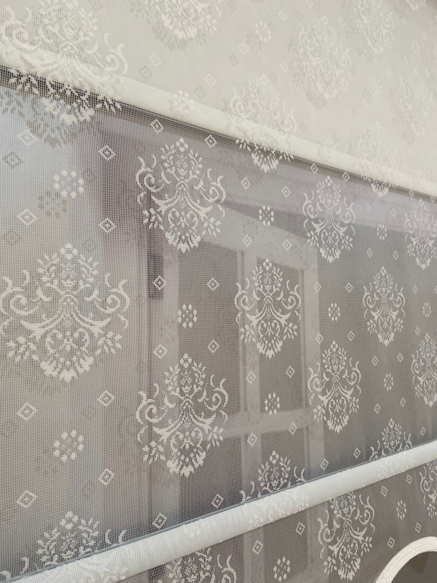 VP1901 Çift Mekanizmalı Tül ve Stor Perde Damaks Desenli Ekru