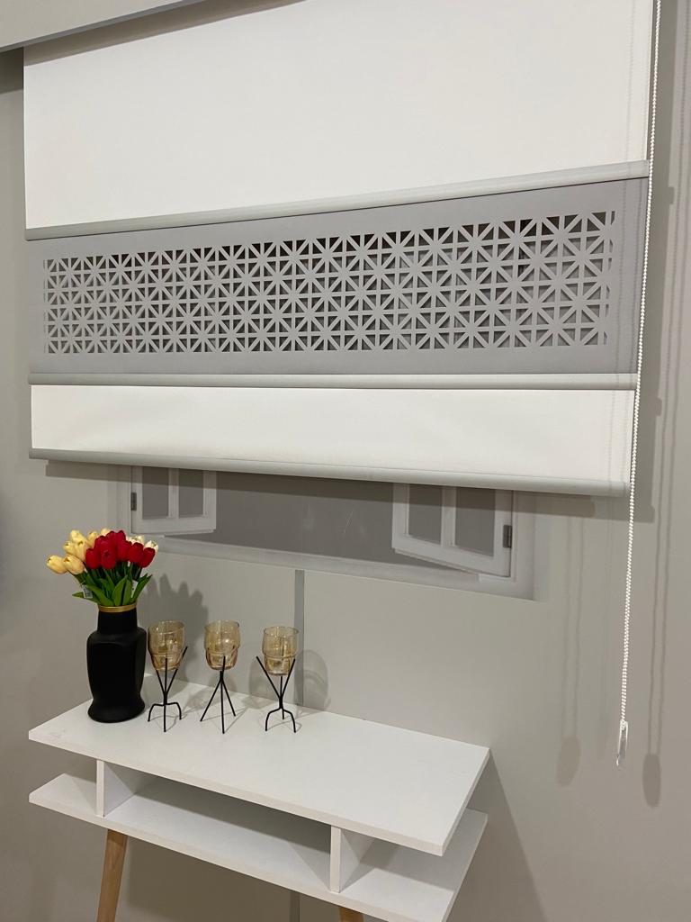 LZR110 Yeni Çift Renk Lazer Kesim Stor Perde Beyaz