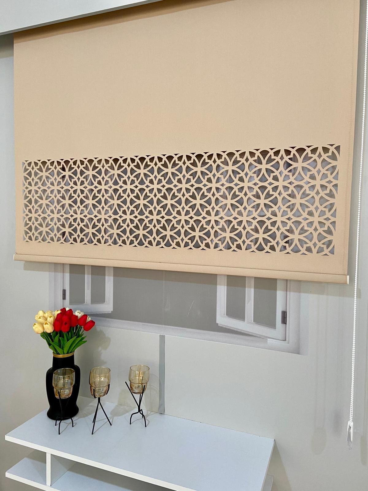 LZR305 Lazer Kesim Stor Perde Açık Kahverengi