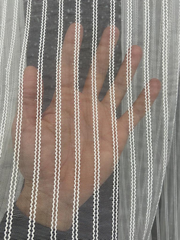  VP506 1. Kalite Zincir Çizgili Tül Perde 1/2,5 Pile Ekru