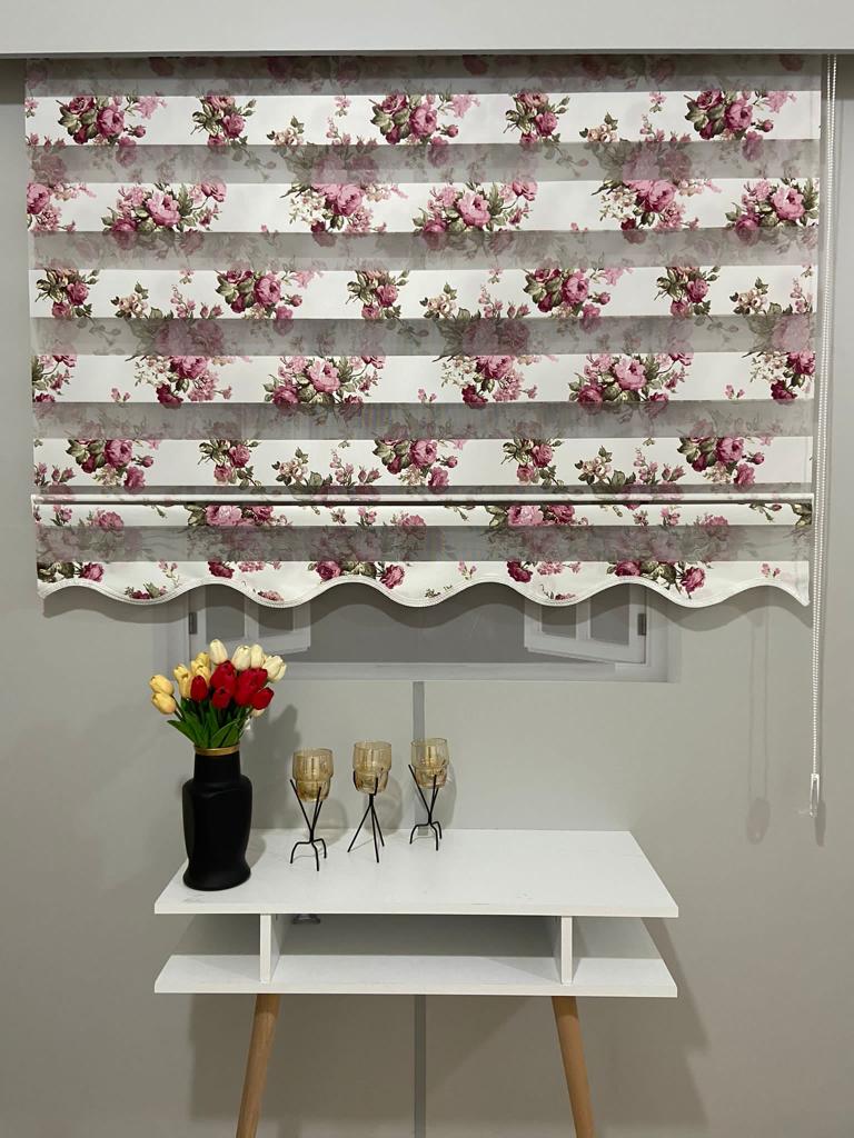 VP807 Stor Zebra Perde Çiçek Desenli Etek Dilimli