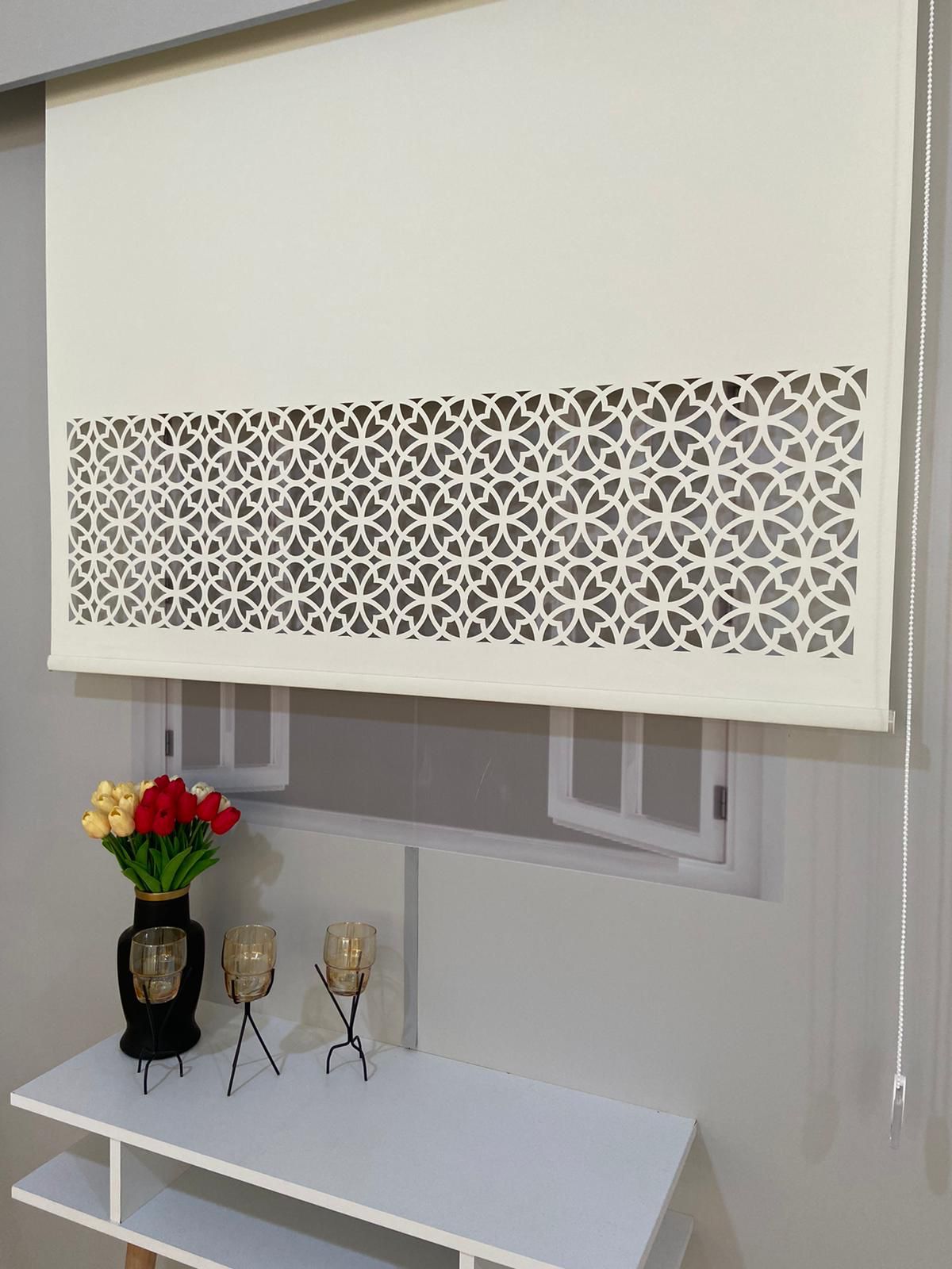 LZR305 Lazer Kesim Stor Perde Krem