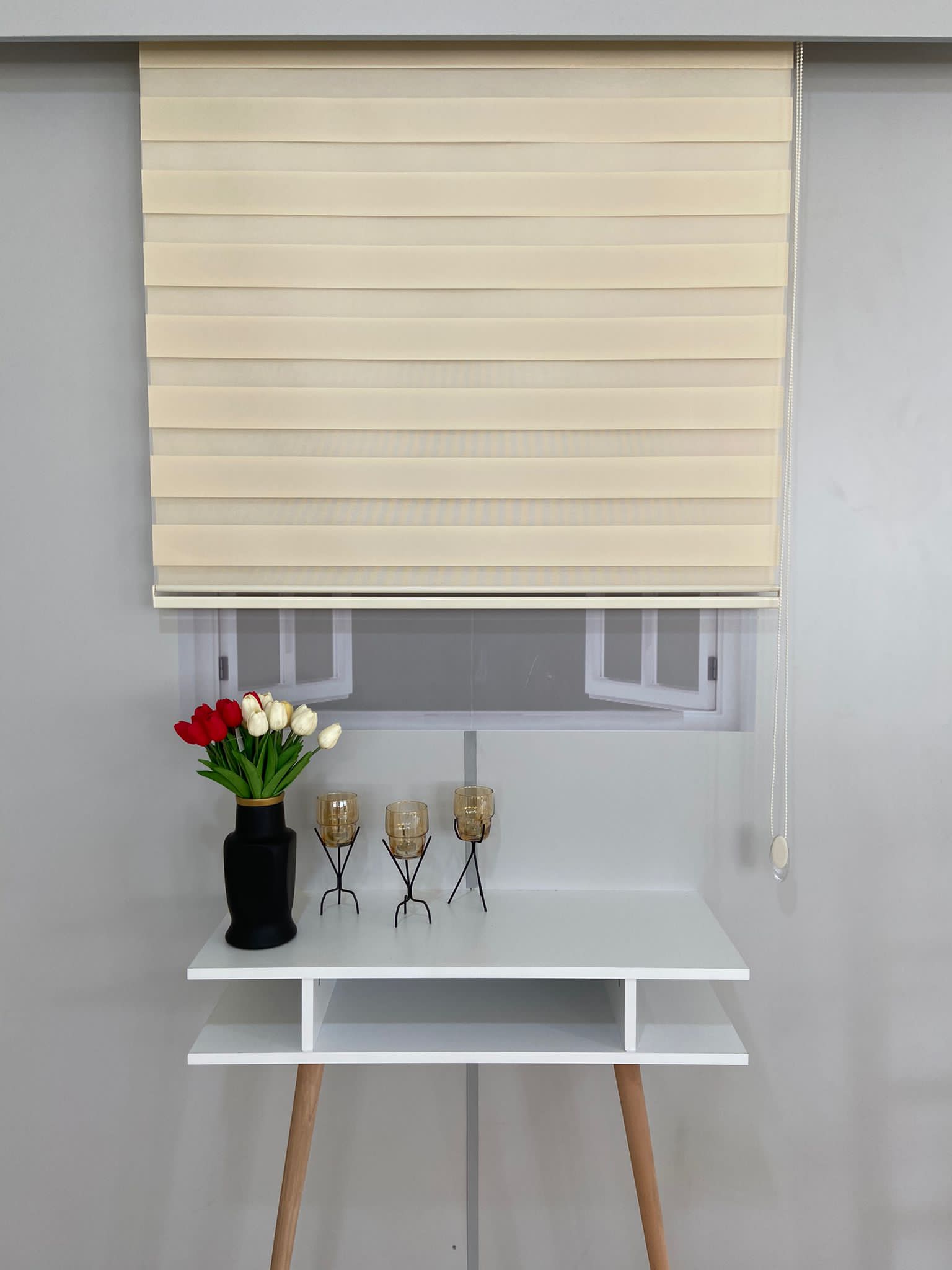 VP910 Düz Zebra Perde Krem