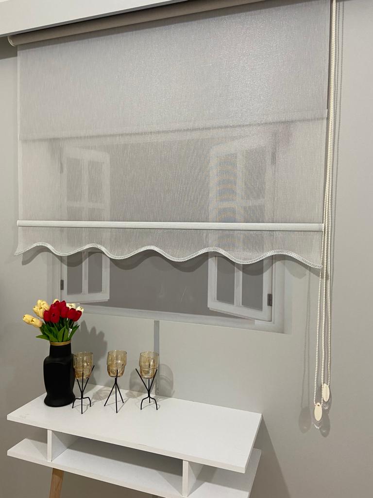 Vp1652 Pırıltı Desenli Çift Mekanizmalı Tül Ve Stor Perde Gri Etek Dilimli