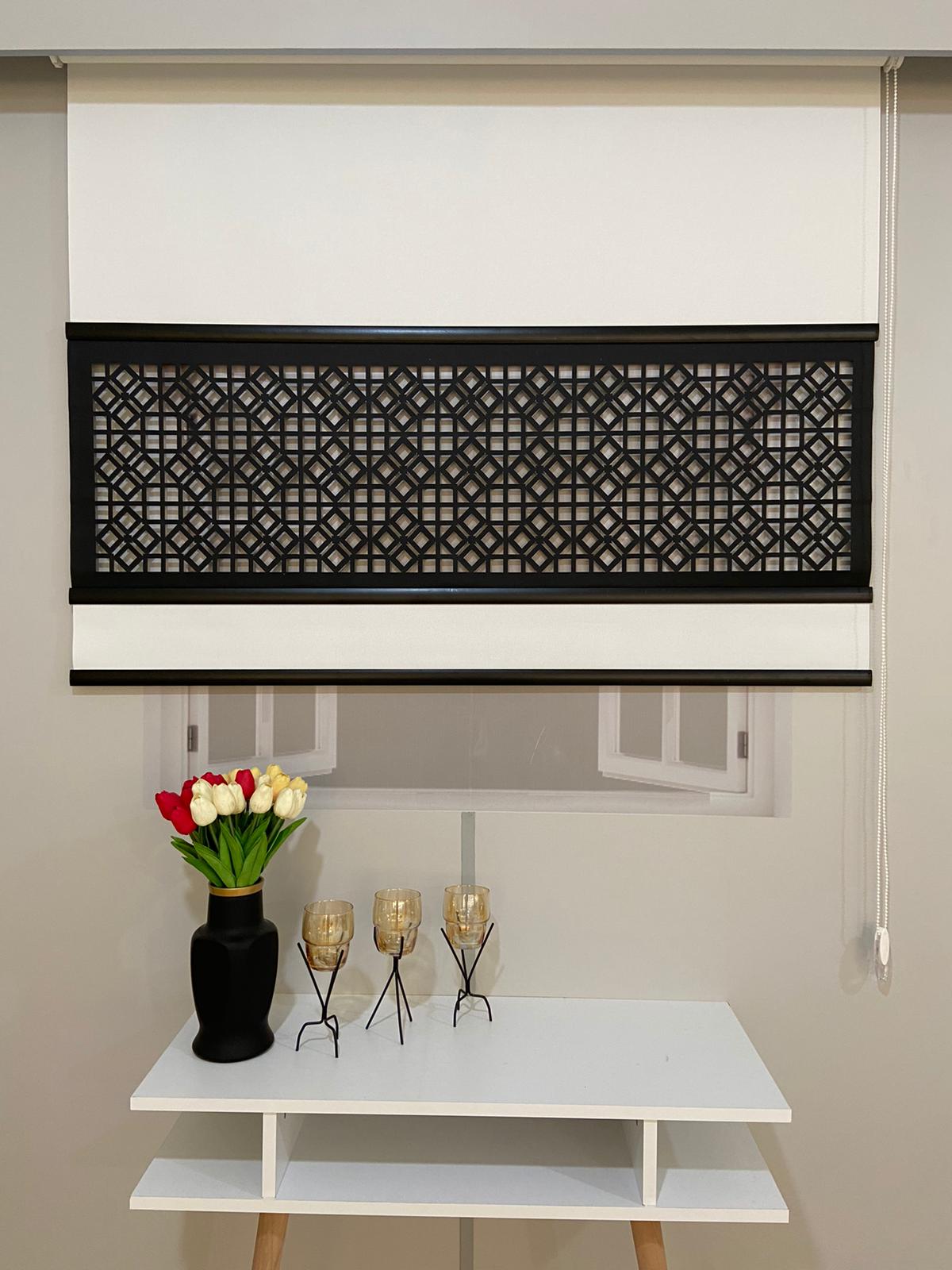 LZR100 Yeni Çift Renk Lazer Kesim Stor Perde Beyaz