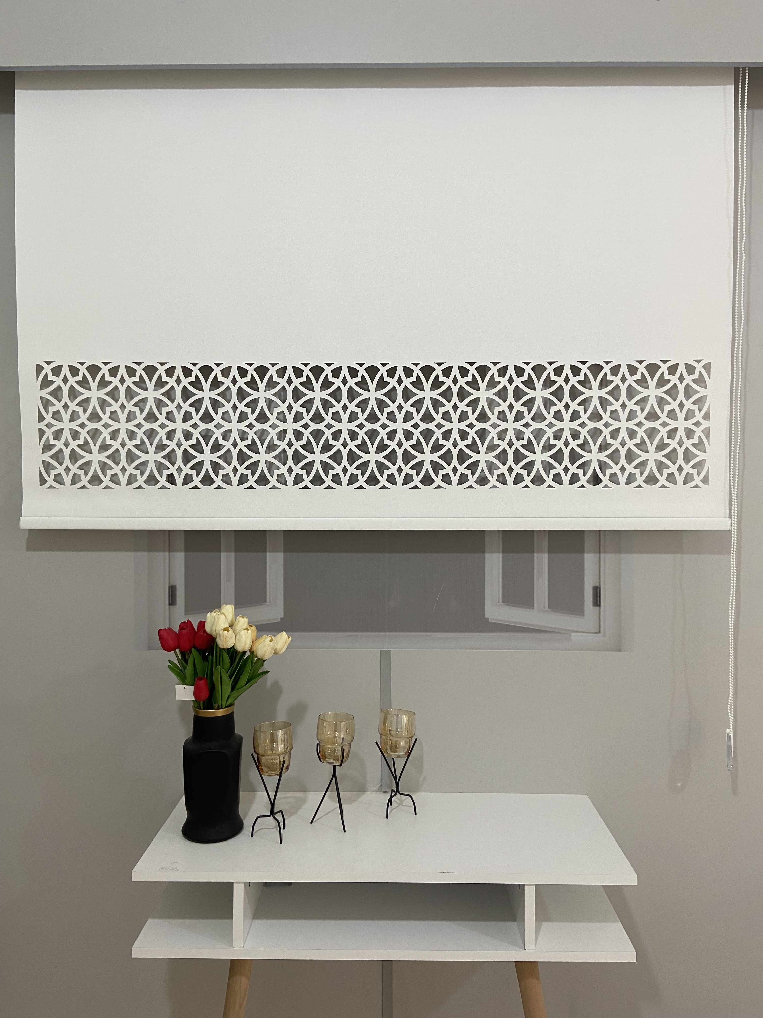 LZR305 Lazer Kesim Stor Perde Beyaz