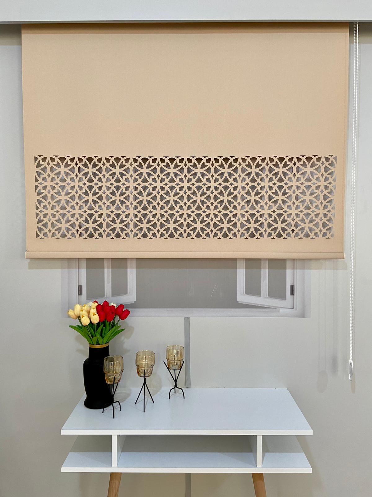 LZR305 Lazer Kesim Stor Perde Açık Kahverengi