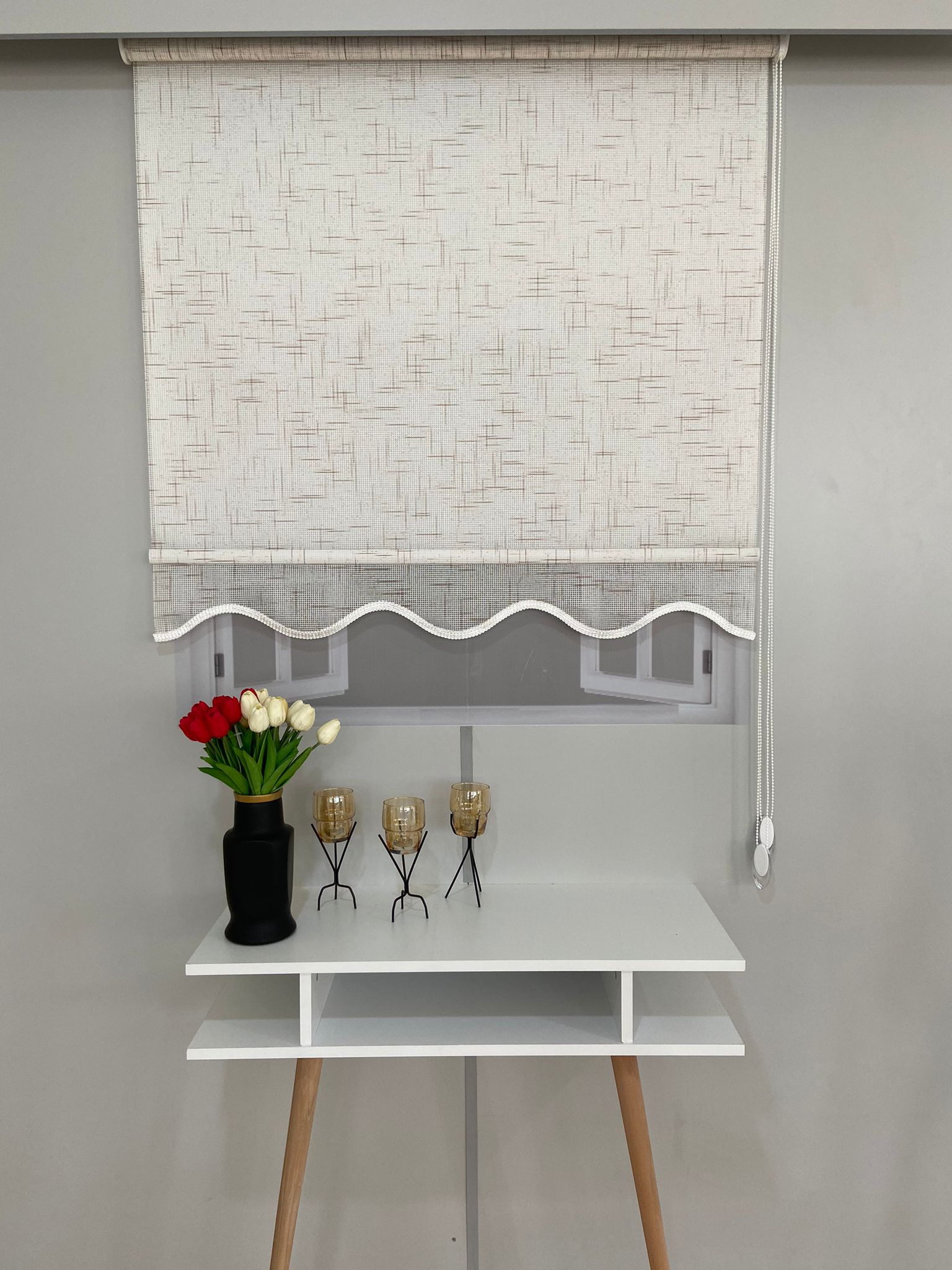 VP1320 Çift Mekanizmalı Renkli Degrade Tül Ve Stor Perde Beyaz Antrasit