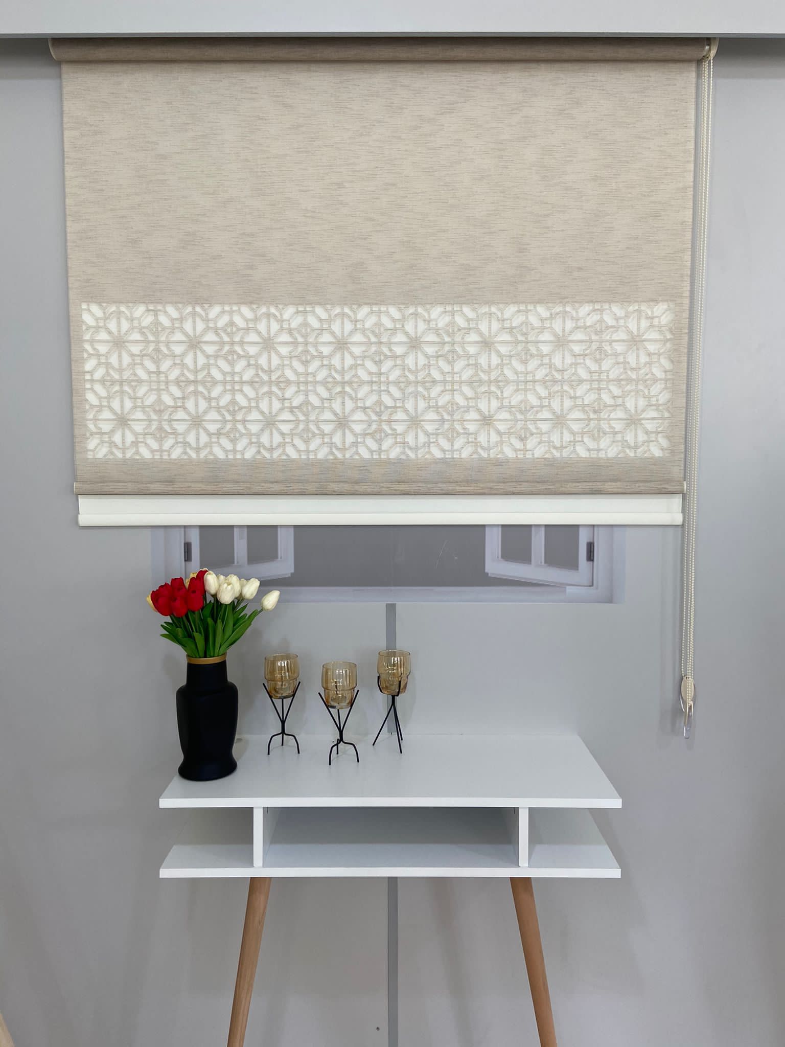 LZR1030 Çift Mekanizmalı Lazer Kesim Tül Ve Stor Perde Sütlü Kahverengi