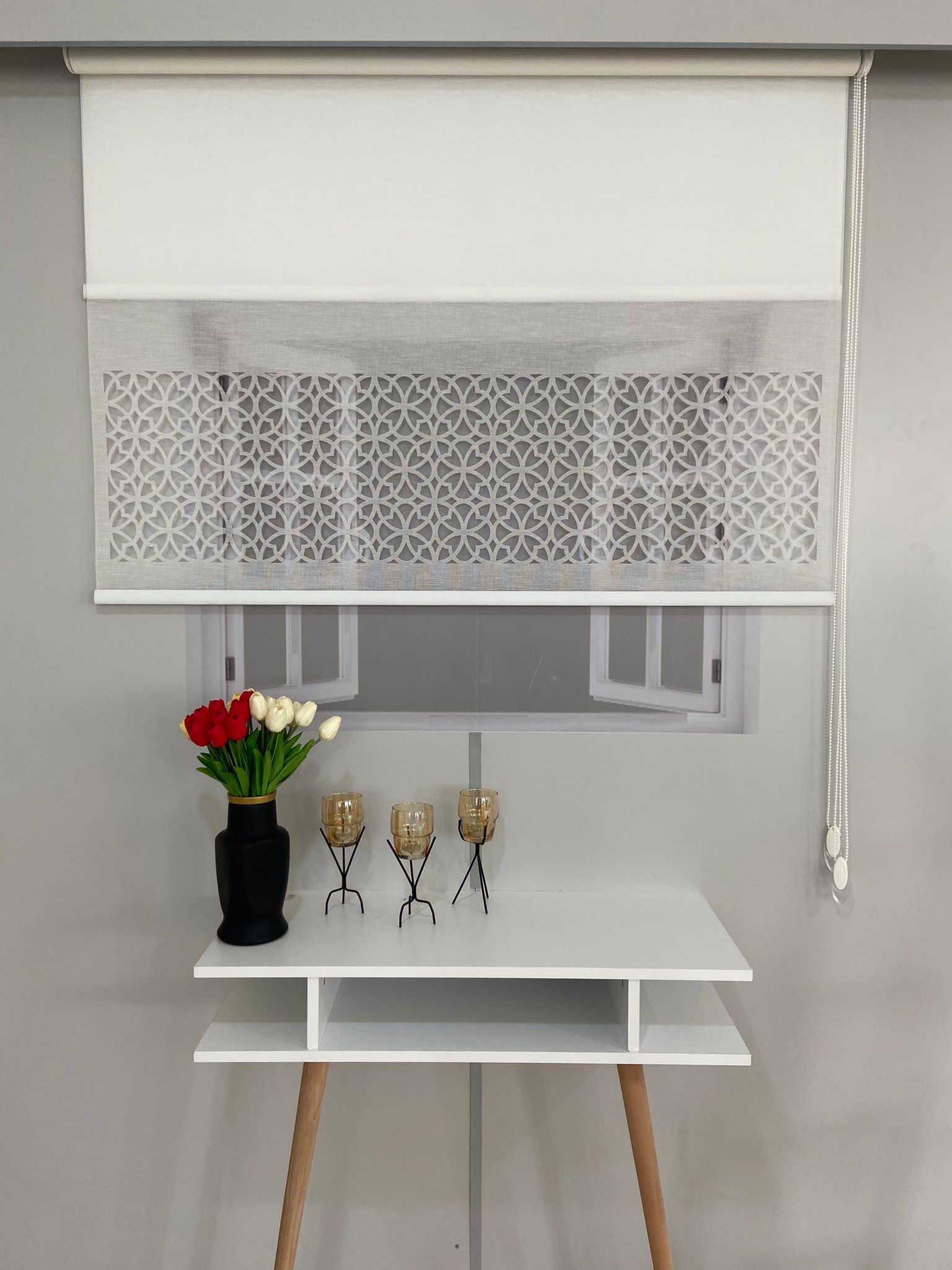 LZR1020 Çift Mekanizmalı Lazer Kesim Tül Ve Stor Perde Beyaz