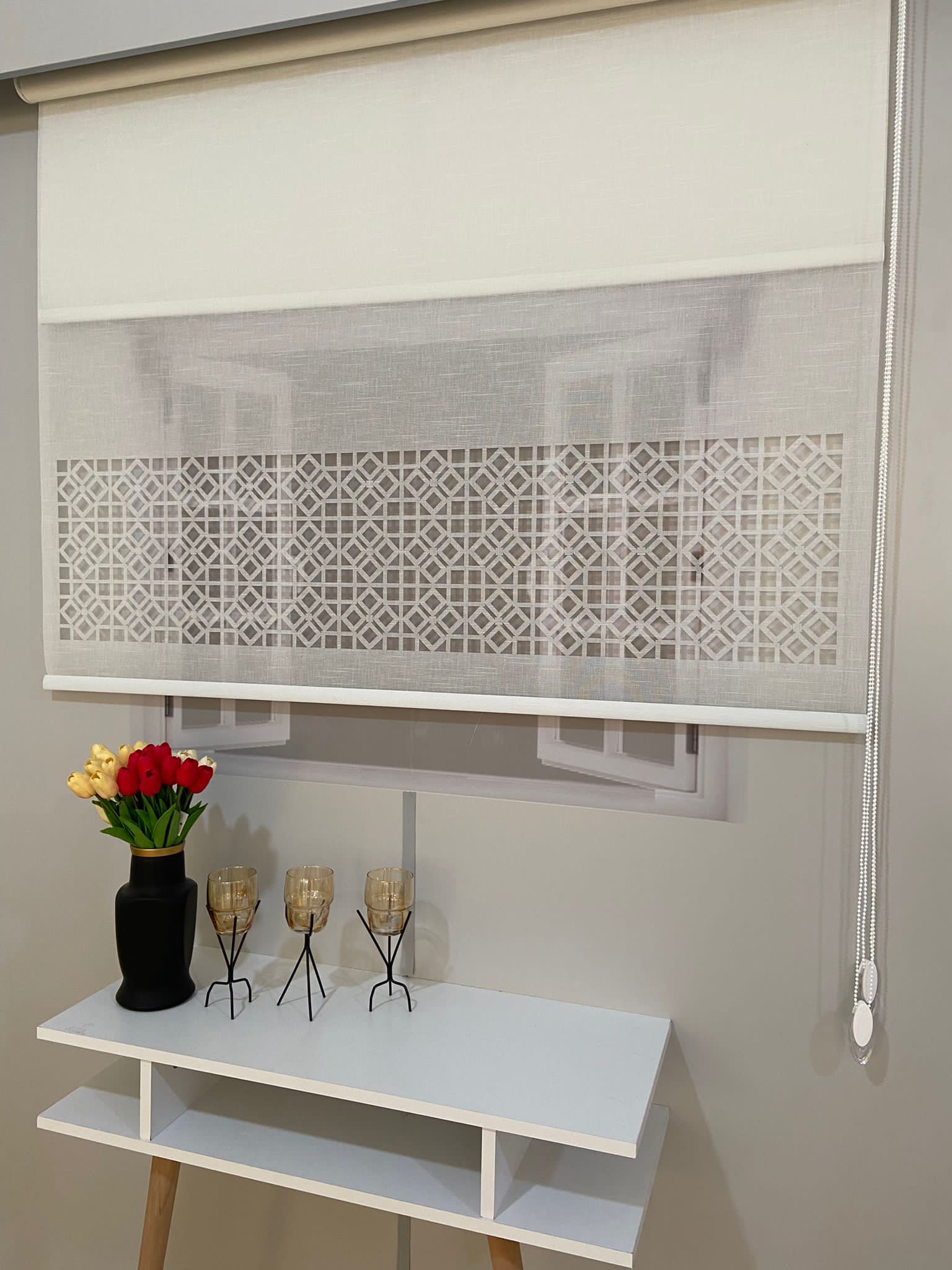 LZR1040 Çift Mekanizmalı Lazer Kesim Tül Ve Stor Perde Beyaz