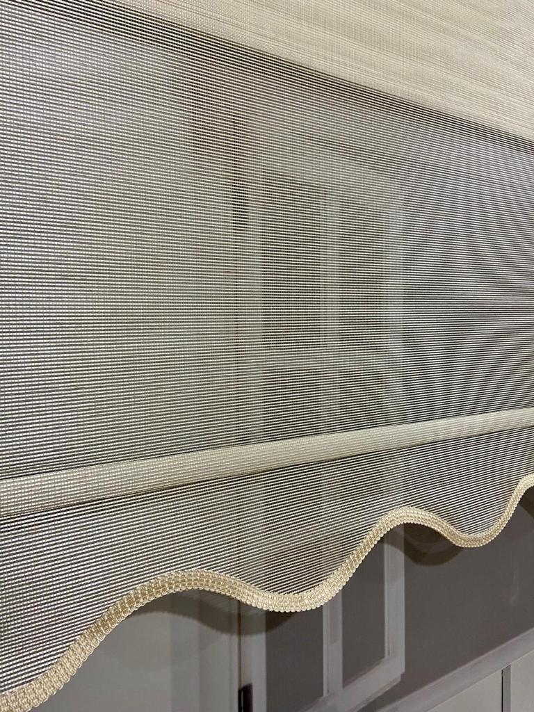 VP1605 Çizgili Çift Mekanizmalı Tül Ve Stor Perde Krem