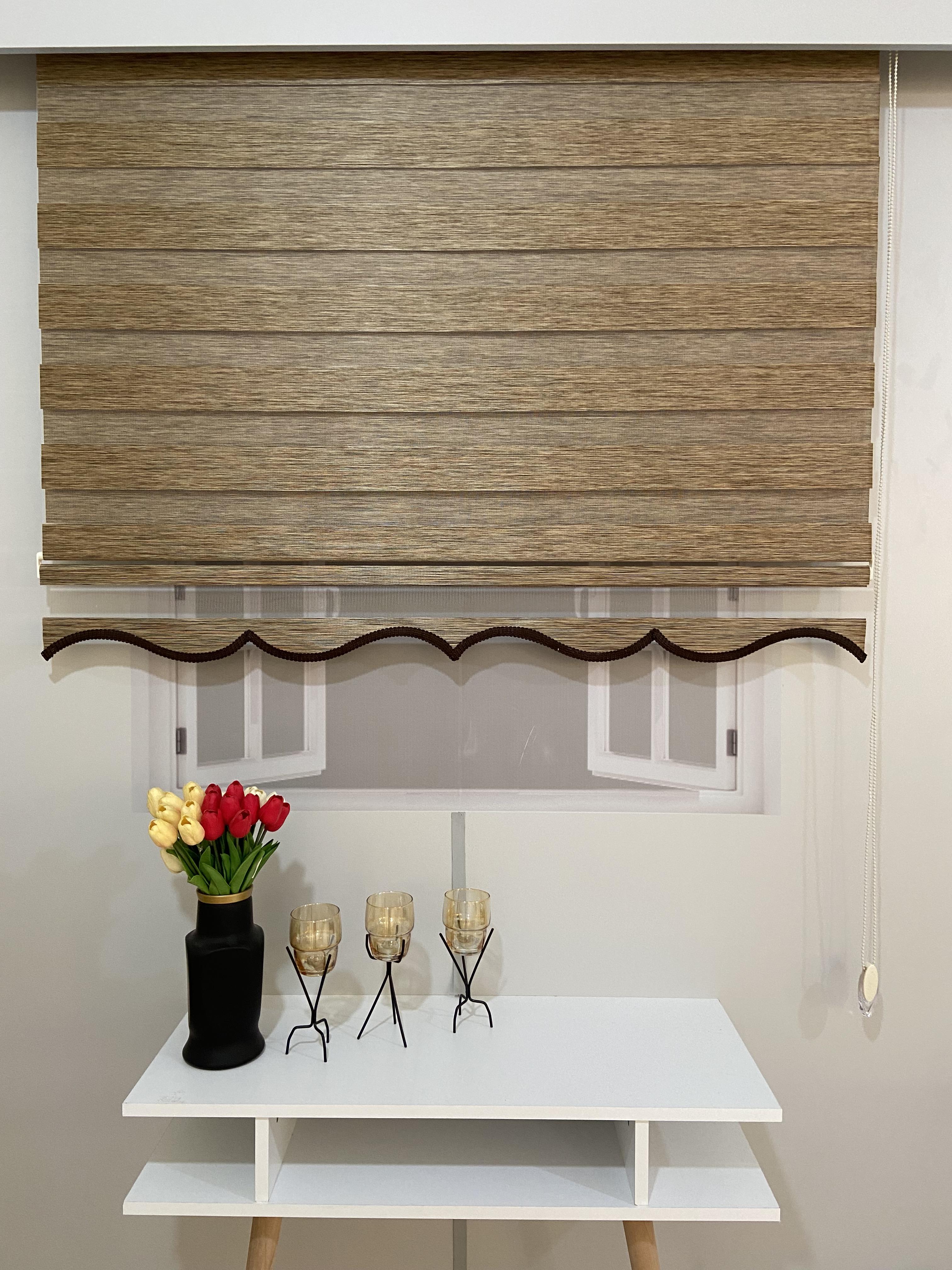 VP914 Bambu Düz Zebra Perde Kahverengi Etek Dilimli