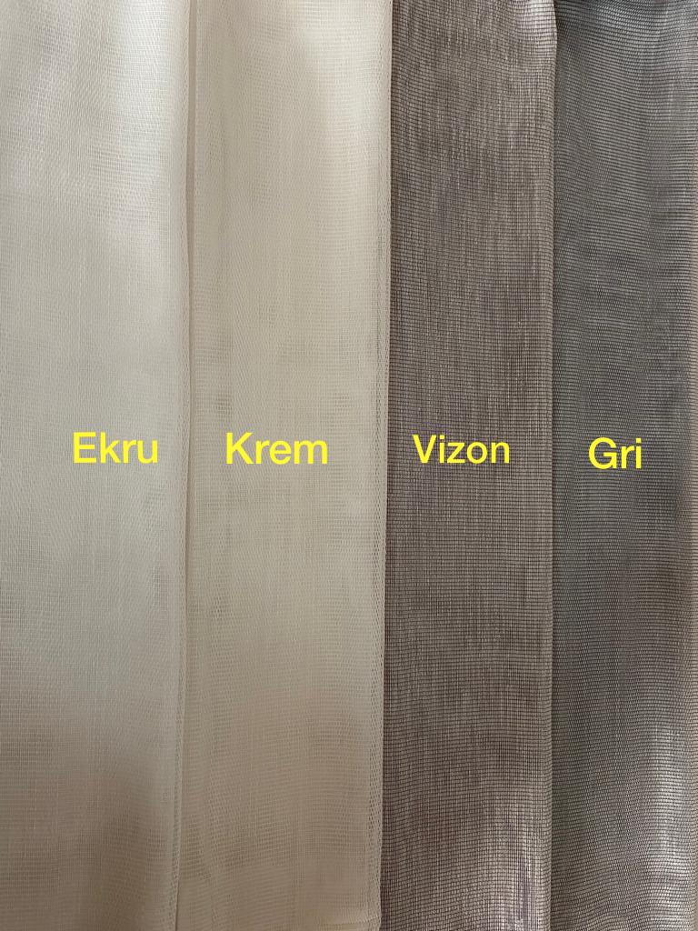 VP505 1. Kalite Kehribar Floş Tül Perde 1/2,5 Pile Ekru