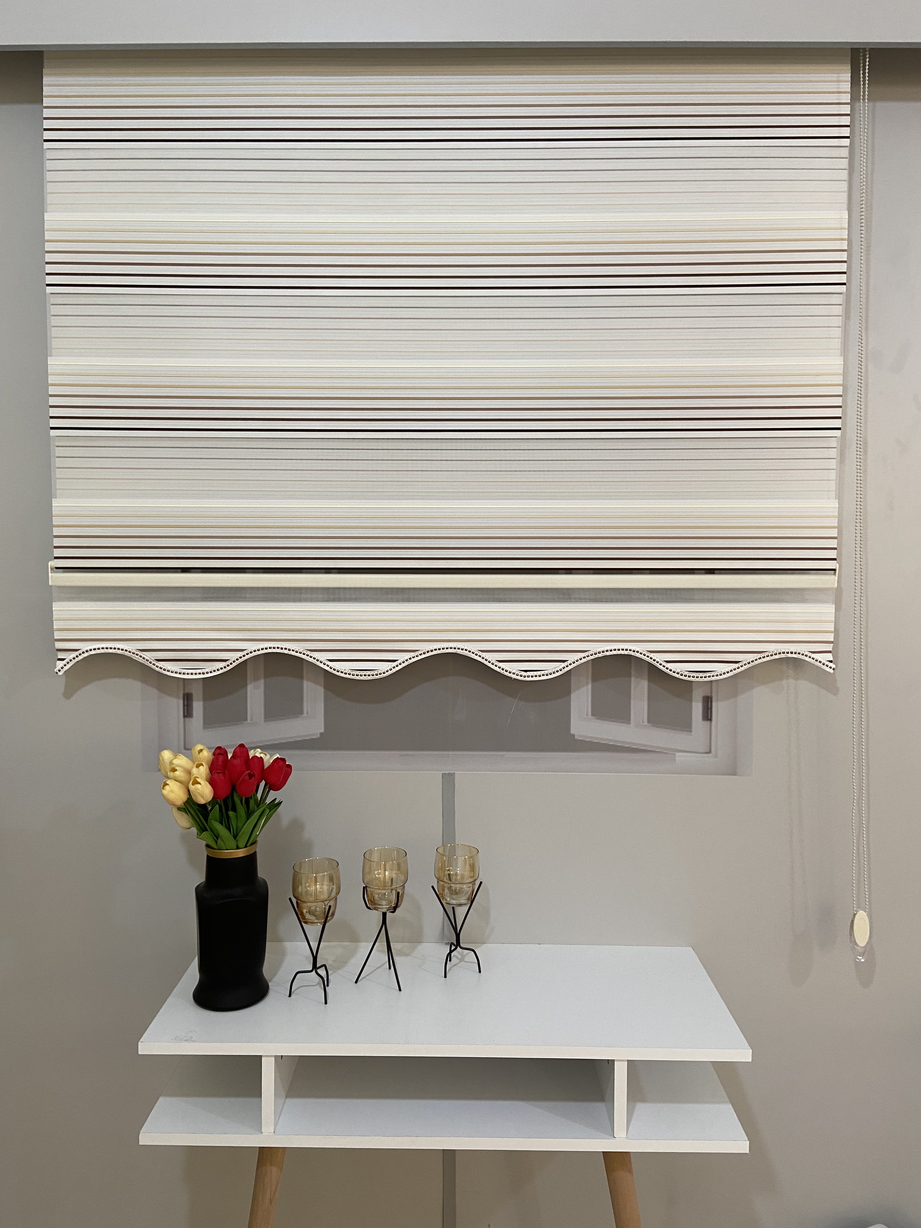 VP725 Renk Geçişli Pliseli Zebra Perde Sütlü Kahve Kahverengi