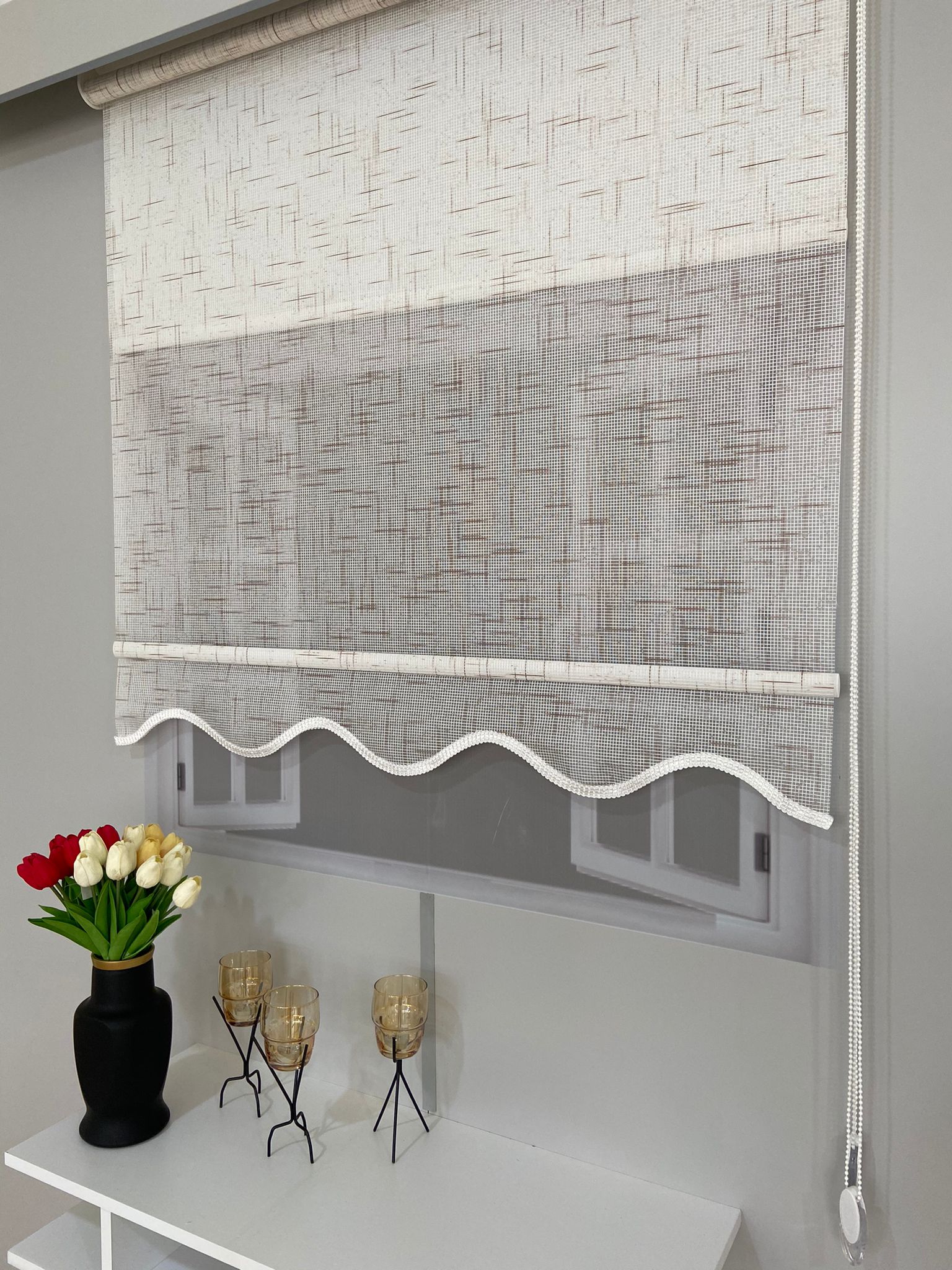 VP1310 Çift Mekanizmalı Renkli Degrade Tül Ve Stor Perde Beyaz Vizon 