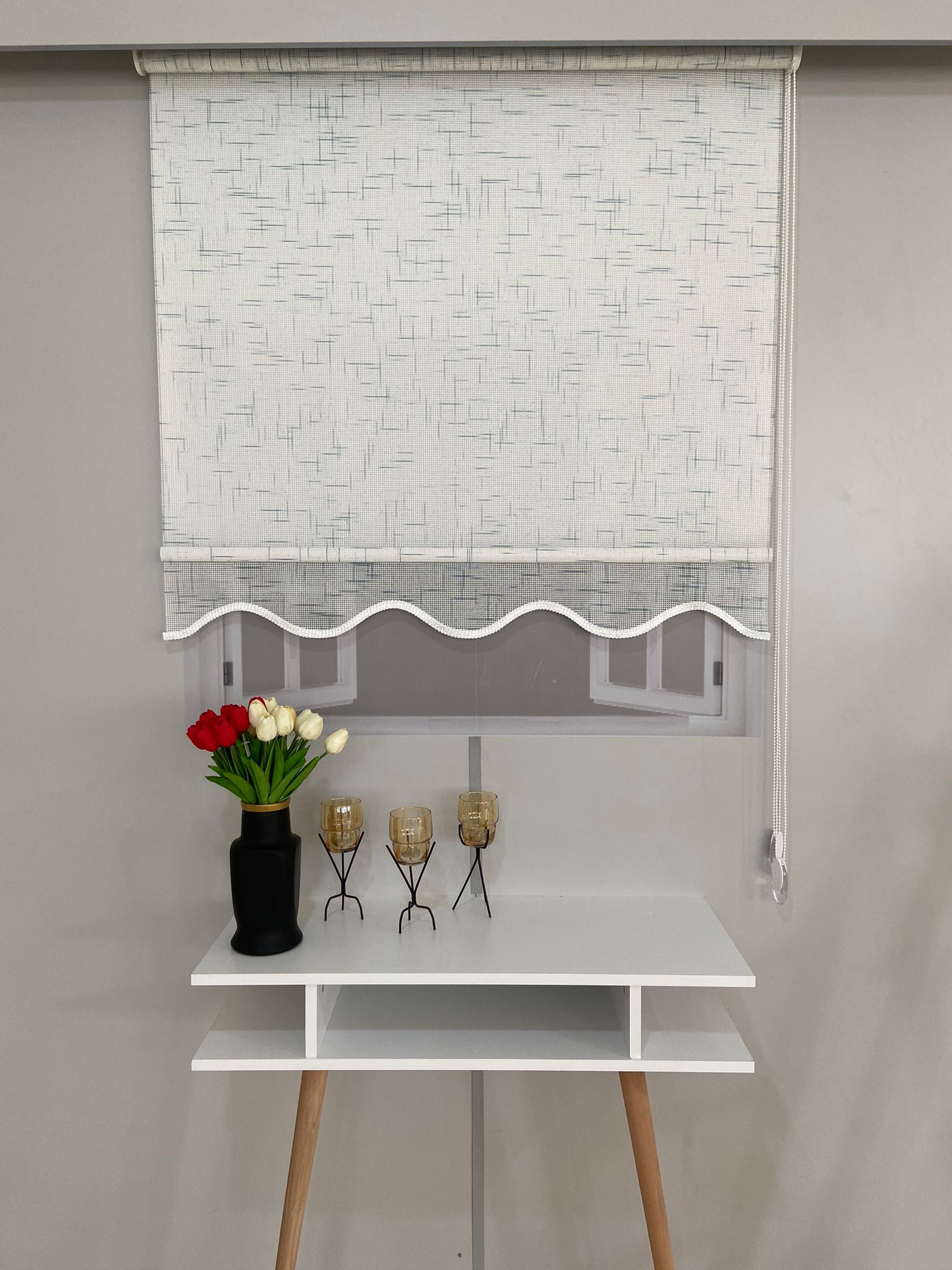 VP1300 Çift Mekanizmalı Renkli Degrade Tül Ve Stor Perde Beyaz Turkuaz Mavi