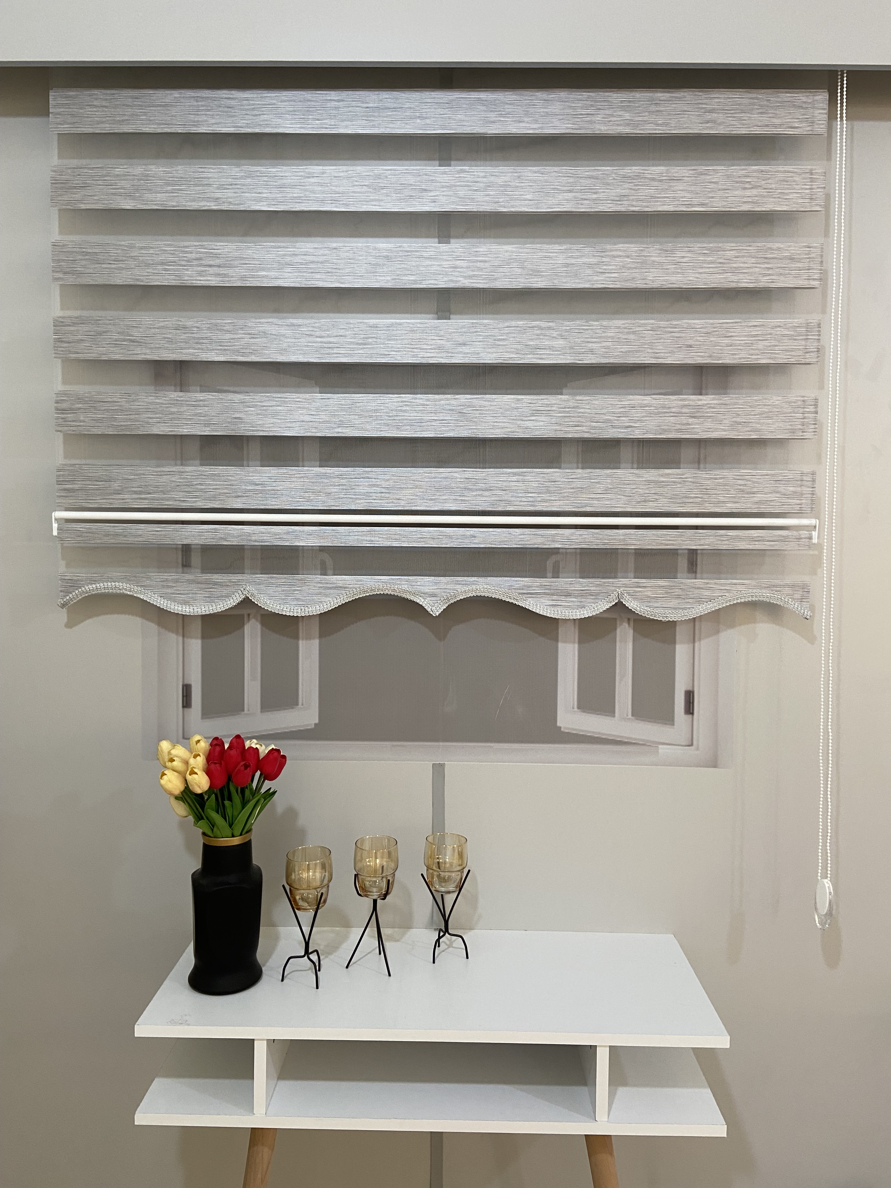 VP915 Bambu Düz Zebra Perde Gri Etek Dilimli