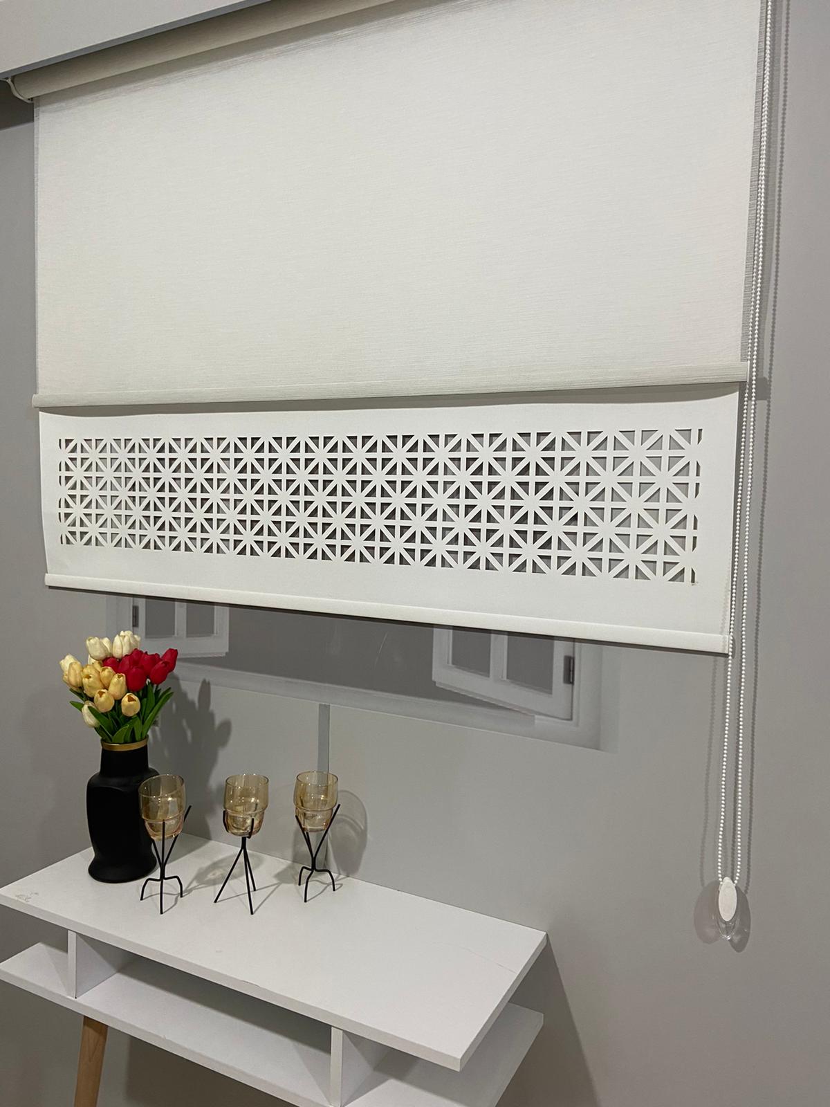 VP1045 Çift Mekanizmalı Lazer Kesim Tül Ve Stor Perde Beyaz