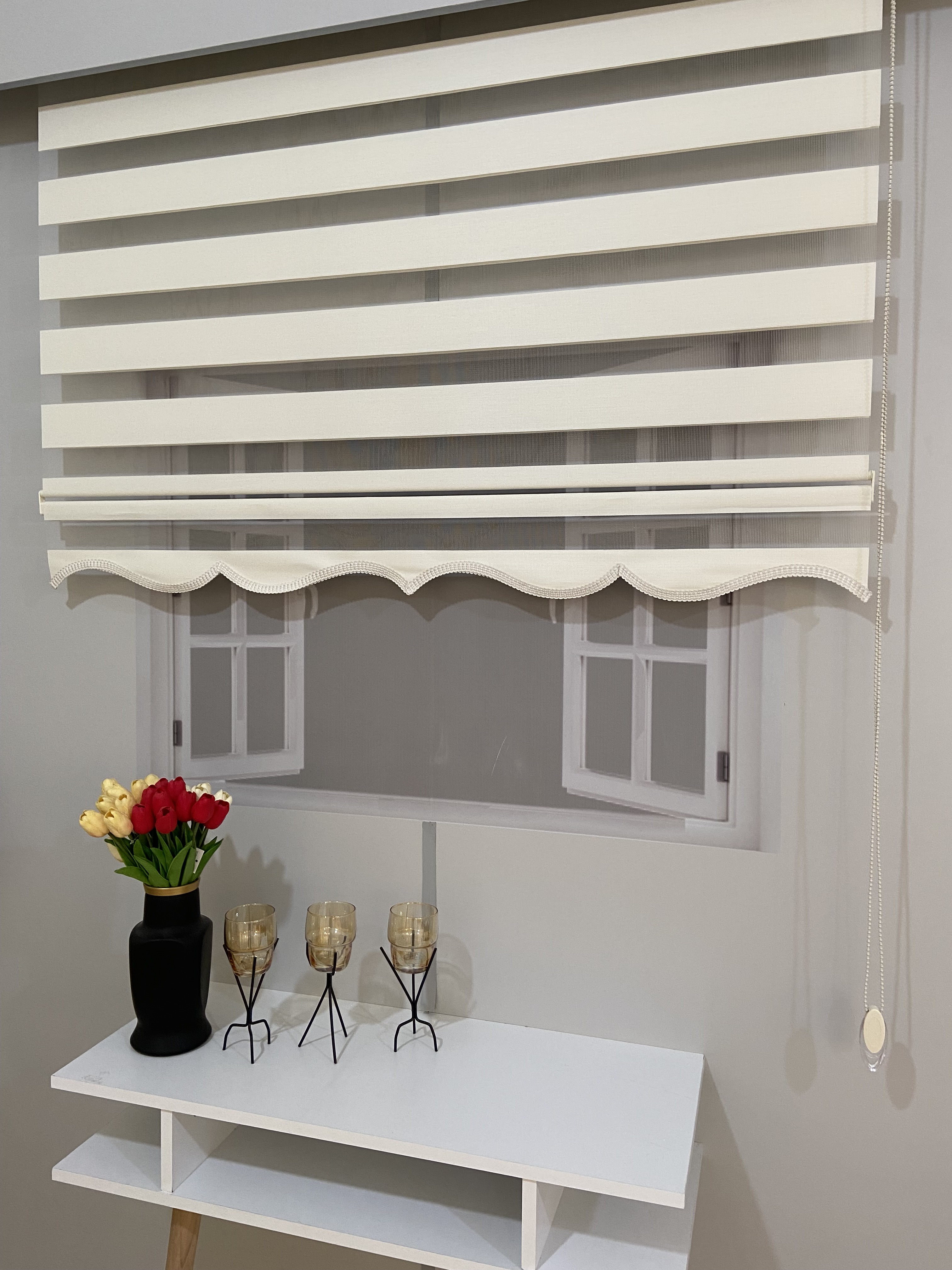 VP912 Bambu Düz Zebra Perde Ekru Etek Dilimli