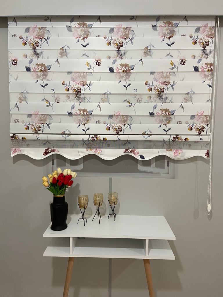 VP801 Stor Zebra Perde Çiçek Desenli Etek Dilimli